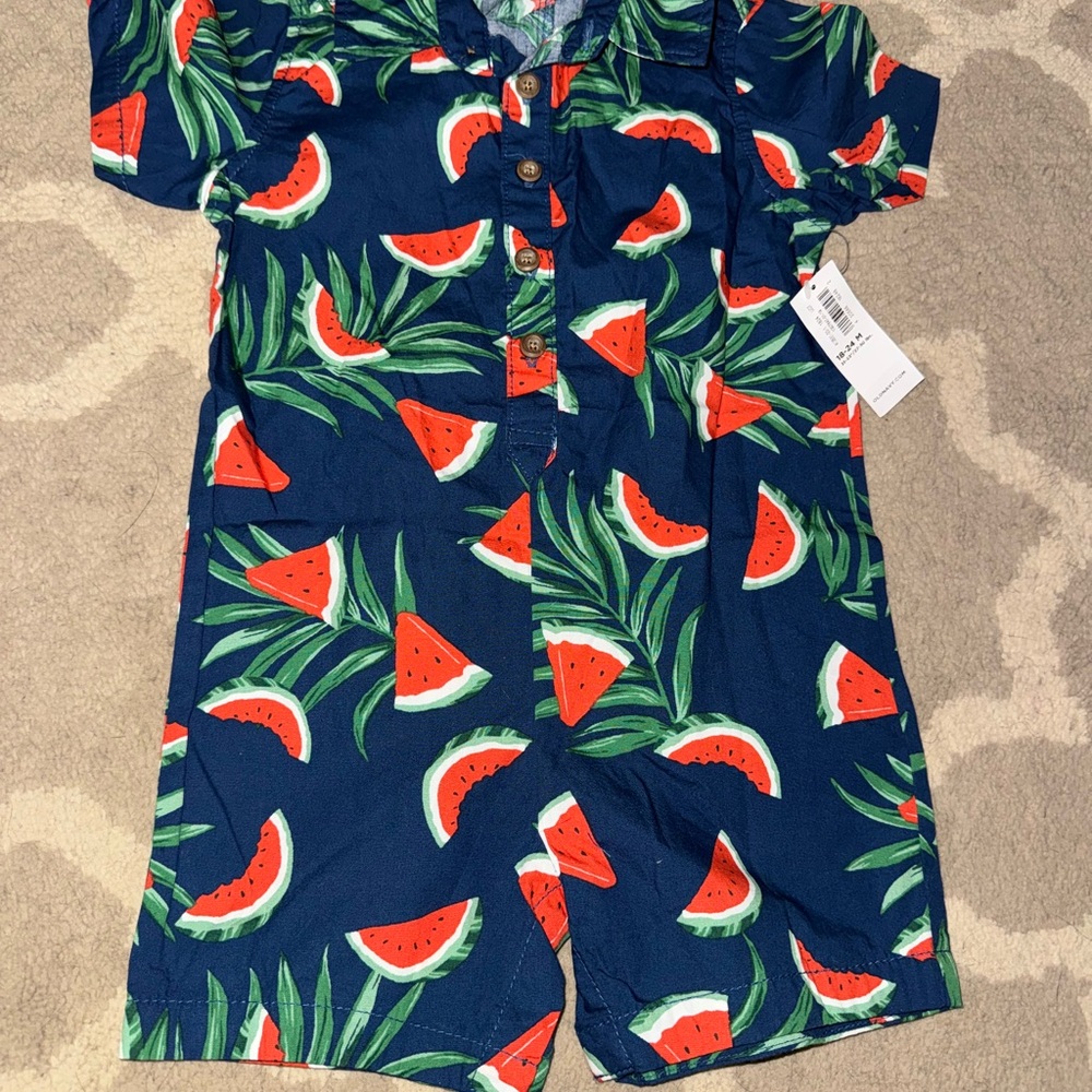 Old Navy Blue and Red Bodysuit with Tropical Watermelon Print